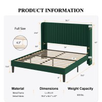 Sha Cerlin Full Size Velvet Bed Frame With Vertical Channel Tufted Wingback Headboard Upholstered Platform Bed With Wood Slats