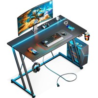 Motpk Small Gaming Desk With Led Lights Power Outlet Computer Desk 39Inch For Small Space Cheap Gaming Table With Carbon Fib