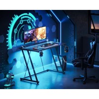 Motpk Small Gaming Desk With Led Lights Power Outlet Computer Desk 39Inch For Small Space Cheap Gaming Table With Carbon Fib