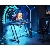 Motpk Small Gaming Desk With Led Lights Power Outlet Computer Desk 315Inch For Small Space Cheap Gaming Table With Carbon F