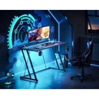 Motpk Gaming Desk With Led Lights Power Outlet Computer Desk 47Inch For Small Space Cheap Gaming Table With Carbon Fiber Tex