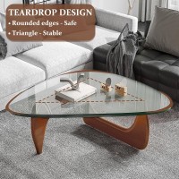 Triangle Glass Coffee Tablemidcentury Modern End Table Solid Wood Base And Vintage Tempered Transparent Glass Top Coffee Table