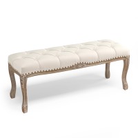 Cozyman Bedroom Bench French Vintage Tufted Entryway Bench 452 Carving Upholstered End Of Bed Bench With Distressed Wood Le