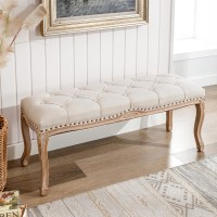 Cozyman Bedroom Bench French Vintage Tufted Entryway Bench 452 Carving Upholstered End Of Bed Bench With Distressed Wood Le