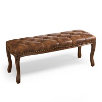 Cozyman Bedroom Bench French Vintage Tufted Leather Bench 452 Carving Upholstered End Of Bed Bench With Distressed Wood Leg