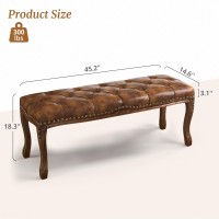 Cozyman Bedroom Bench French Vintage Tufted Leather Bench 452 Carving Upholstered End Of Bed Bench With Distressed Wood Leg