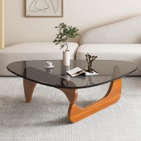 Triangle Glass Coffee Tablemidcentury Modern End Table Solid Wood Base And Vintage Tempered Transparent Glass Top Coffee Table