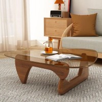 Triangle Glass Coffee Tablemidcentury Modern End Table Solid Wood Base And Vintage Tempered Transparent Glass Top Coffee Table