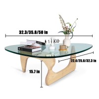 Triangle Glass Coffee Tablemidcentury Modern End Table Solid Wood Base And Vintage Tempered Transparent Glass Top Coffee Table