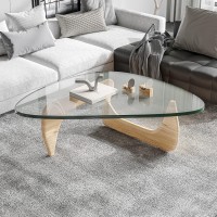 Triangle Glass Coffee Tablemidcentury Modern End Table Solid Wood Base And Vintage Tempered Transparent Glass Top Coffee Table