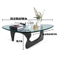 Triangle Glass Coffee Tablemidcentury Modern End Table Solid Wood Base And Vintage Tempered Transparent Glass Top Coffee Table