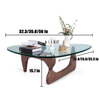 Triangle Glass Coffee Tablemidcentury Modern End Table Solid Wood Base And Vintage Tempered Transparent Glass Top Coffee Table