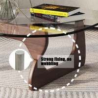 Triangle Glass Coffee Tablemidcentury Modern End Table Solid Wood Base And Vintage Tempered Transparent Glass Top Coffee Table