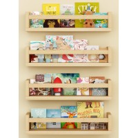 Onlysky Set Of 4 Wallmounted Kids Bookshelf Wood Floating Nursery Book Shelves Durable Wood Construction Ideal For Nurse