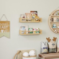 Onlysky Set Of 4 Wallmounted Kids Bookshelf Wood Floating Nursery Book Shelves Durable Wood Construction Ideal For Nurse