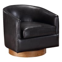 Comfort Pointe Irving Brown Faux Leather Wood Base Barrel Swivel Chair