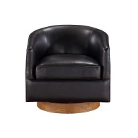 Comfort Pointe Irving Brown Faux Leather Wood Base Barrel Swivel Chair