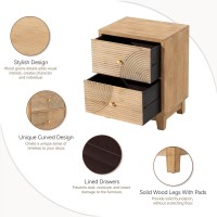 Cozayh 2Drawer Farmhouse Nightstand Mid Century Nightstand Fully Assembled With Handcrafted Wood Ring Pattern For Boho Midce