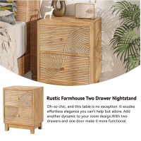 Cozayh 2Drawer Farmhouse Nightstand Mid Century Nightstand Fully Assembled With Handcrafted Wood Ring Pattern For Boho Midce