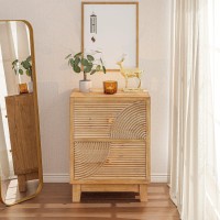 Cozayh 2Drawer Farmhouse Nightstand Mid Century Nightstand Fully Assembled With Handcrafted Wood Ring Pattern For Boho Midce