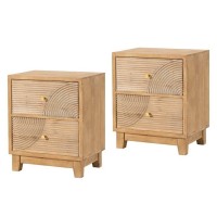 Cozayh 2Drawer Farmhouse Nightstand Mid Century Nightstand Set Of 2 Fully Assembled With Handcrafted Wood Ring Pattern For Boh