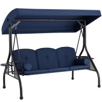 Homrest 3 Seat Outdoor Porch Swing With Adjustable Canopy Convertible Patio Swing Bed With Stand Patio Glider Swing With Upgra