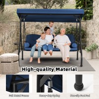 Homrest 3 Seat Outdoor Porch Swing With Adjustable Canopy Convertible Patio Swing Bed With Stand Patio Glider Swing With Upgra