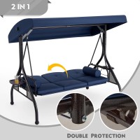 Homrest 3 Seat Outdoor Porch Swing With Adjustable Canopy Convertible Patio Swing Bed With Stand Patio Glider Swing With Upgra