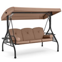 Homrest 3 Seat Outdoor Porch Swing With Adjustable Canopy Convertible Patio Swing Bed With Stand Patio Glider Swing With Upgra