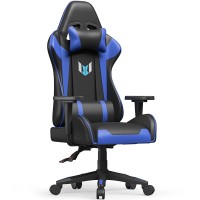 Bigzzia Gaming Chair Ergonomic Office Chair Adjustable Height Swivel Desk Chair Reclining Computer Chair With Lumbar And Headrest Support Racing Style Leather Video Gamer Chair (Black/Blue)