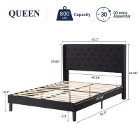 Allewie Queen Size Bed Frame With Button Tufted Wingback Headboard Modern Upholstered Bed Frame With Solid Wooden Slats Support