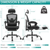 Dumos Home Office Desk Chair With Footrest Highback Mesh Rolling Swivel Reclining Chairs With Wheels Comfortable Headrest Lu