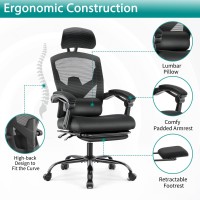 Dumos Home Office Desk Chair With Footrest Highback Mesh Rolling Swivel Reclining Chairs With Wheels Comfortable Headrest Lu