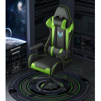 Bigzzia Gaming Chair Ergonomic Office Chair Adjustable Height Swivel Desk Chair Reclining Computer Chair Racing Style Leather Video Gamer Chair With Lumbar And Headrest Support (Black/Green)