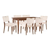 Comfort Pointe Bonito Oatmeal White Velvet 7-Piece Transitional Dining Set In Walnut Finish