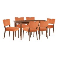 Comfort Pointe Bonito Burnt Orange Velvet 7-Piece Dining Set In Walnut Wood Finish
