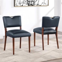 Comfort Pointe Bonito Midnight Blue Faux Leather 7-Piece Dining Set In Walnut Wood Finish