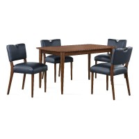 Comfort Pointe Bonito Midnight Blue Faux Leather 5-Piece Dining Set In Walnut Wood Finish