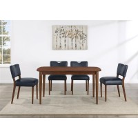 Comfort Pointe Bonito Midnight Blue Faux Leather 5-Piece Dining Set In Walnut Wood Finish