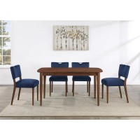 Comfort Pointe Bonito Blue Velvet 5-Piece Transitional Style Dining Set In Walnut Wood Finish