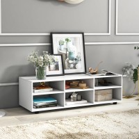 IFANNY TV Stand for TVs up to 55, White Entertainment Center with 6 Open Storage Cubbies, Modern Media Console with Adjustable Shelves & Adjustable Footpads, TV Stands for Living Room, Bedroom