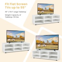 IFANNY TV Stand for TVs up to 55, White Entertainment Center with 6 Open Storage Cubbies, Modern Media Console with Adjustable Shelves & Adjustable Footpads, TV Stands for Living Room, Bedroom