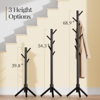 Pipishell Sturdy Wooden Coat Stand 3 Adjustable Sizes Coat Tree With 8 Hooks Coat Stands For Hallway Entryway Hat Stand For C