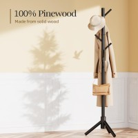 Pipishell Sturdy Wooden Coat Stand 3 Adjustable Sizes Coat Tree With 8 Hooks Coat Stands For Hallway Entryway Hat Stand For C