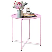 Garden 4 You End Table Side Table Pink Round Cyan Sofa Small Accent Fold-Able Table, Round End Table Tray, Next To Sofa Table, Snack Table For Living Room And Bed Room