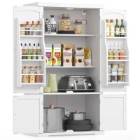 Vasagle Pantry Cabinet, 53.5-Inch High Freestanding Tall Cupboard Storage Cabinet, 2 Cabinets, 2 Adjustable Shelves, 6 Door Shelves, For Living Room, Kitchen, White Ubbc671W01