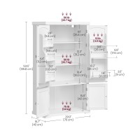 Vasagle Pantry Cabinet, 53.5-Inch High Freestanding Tall Cupboard Storage Cabinet, 2 Cabinets, 2 Adjustable Shelves, 6 Door Shelves, For Living Room, Kitchen, White Ubbc671W01