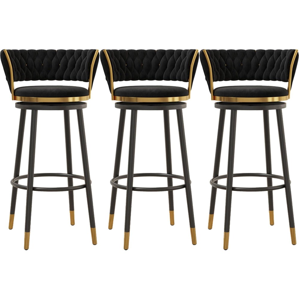 Velvet Bar Stool Set Of 3 Elegant Counter Height Stool With Back Swivel Kitchen Island Chairs For Bar, Pub,Cafe Black-Black Leg
