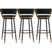 Velvet Bar Stool Set Of 3 Elegant Counter Height Stool With Back Swivel Kitchen Island Chairs For Bar, Pub,Cafe Black-Black Leg