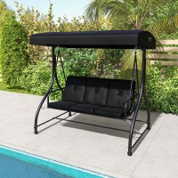 Tangkula 3 Person Porch Swing, 2-In-1 Convertible Patio Swing Bed With Removable Cushions, Solid Steel Structure, Outdoor Swing With Adjustable Canopy For Backyard, Balcony, Poolside (Black)